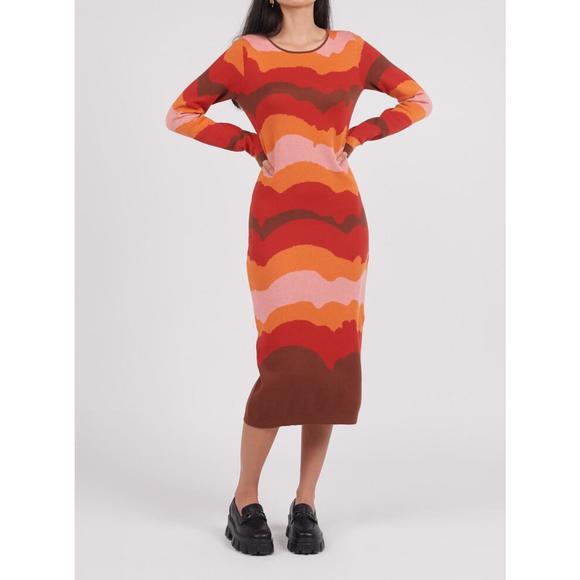 knee length dresses for ladies Green Ribbed Midi Dress main image 1